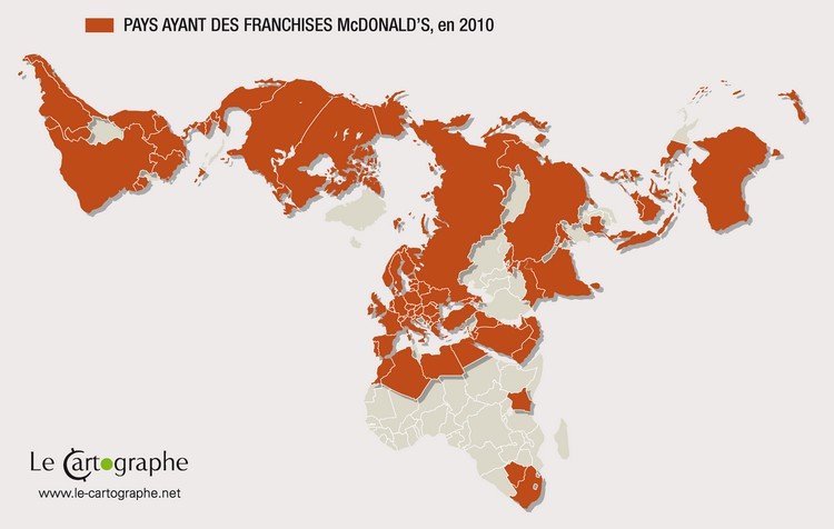 carte du monde avec des restaurants mcdonalds