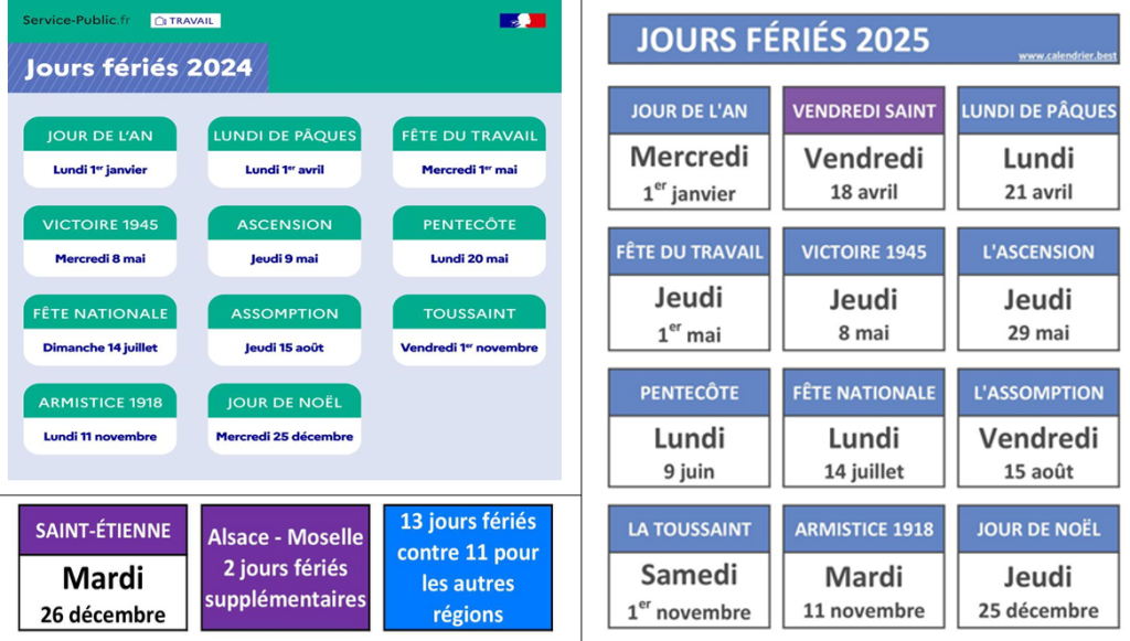 un calendrier illustrant les jours feries