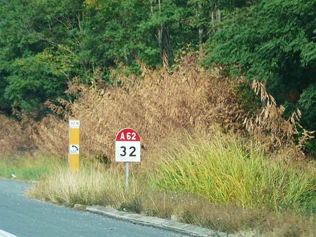 voiture sur une route avec balises kilometriques